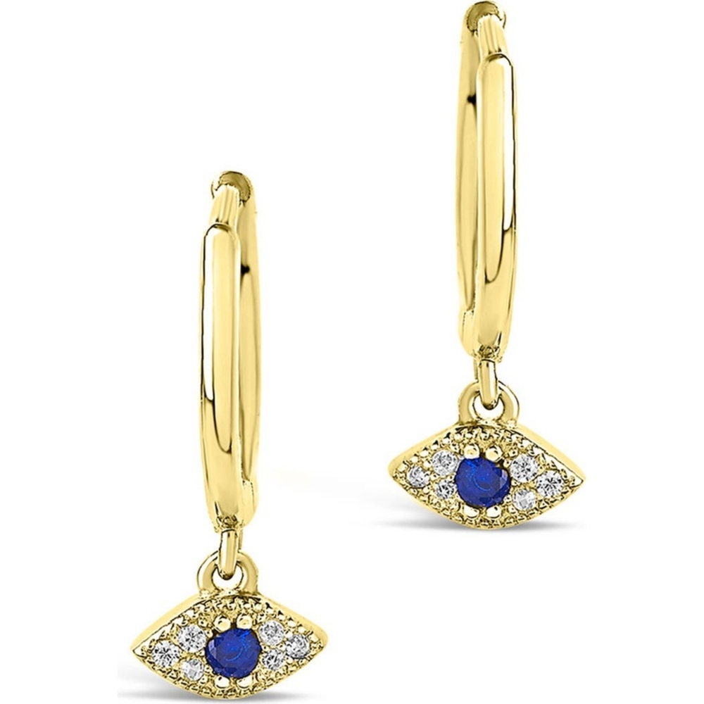 14K Yellow Gold Vermeil Evil Eye Micro Hoop Earrings - Picture 3 of 4